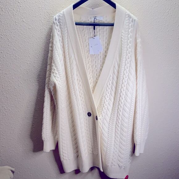 Naadam Women Oversized Wool & Cashmere Blend Cable Knit Cardigan Size M - Picture 9 of 11